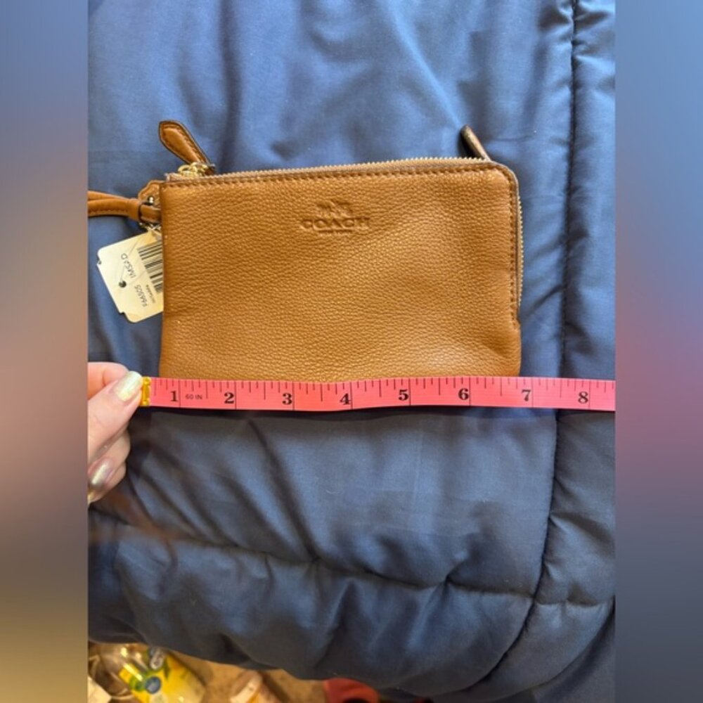 COACH Pebbled Leather Double Corner Zip Wristlet – Saddle Brown (F66505) - Picture 6 of 8